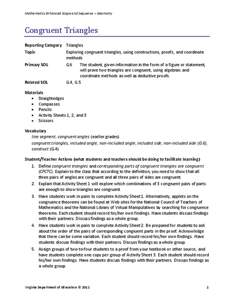 Congruent Triangles Lesson Plan