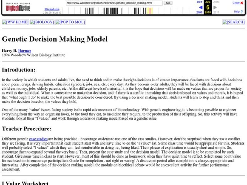 Genetic Decision Making Model Lesson Plan