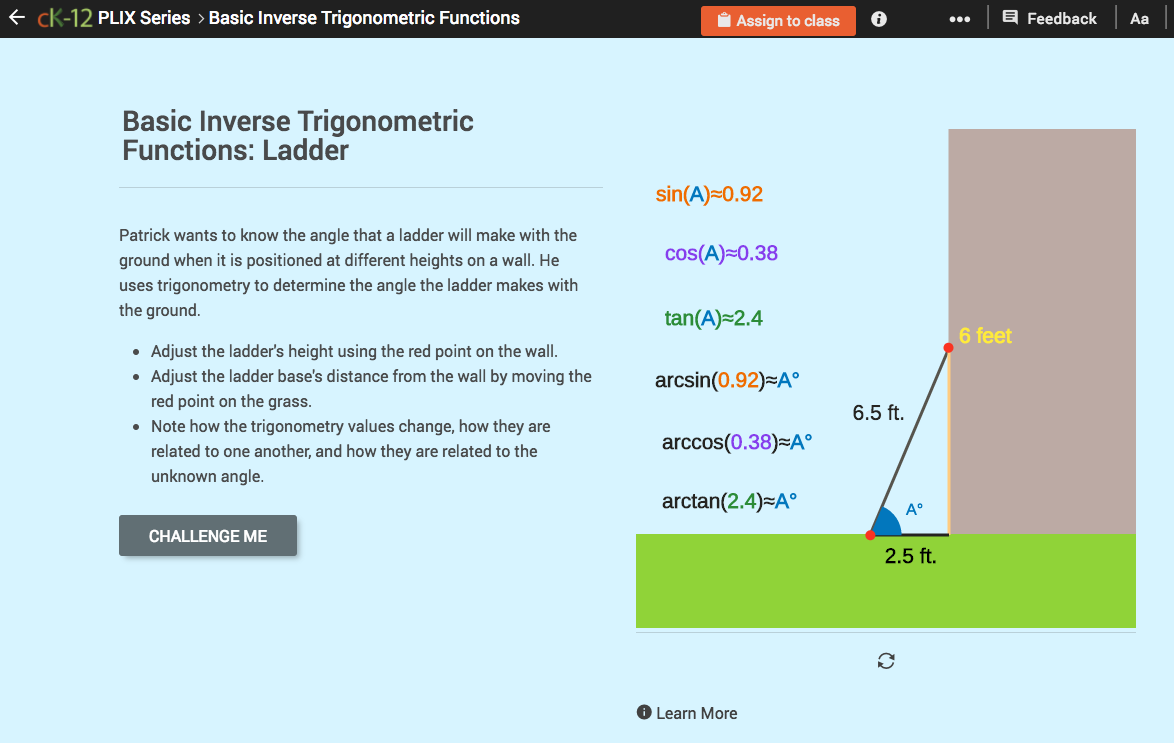Basic Inverse Trigonometric Functions: Ladder Interactive