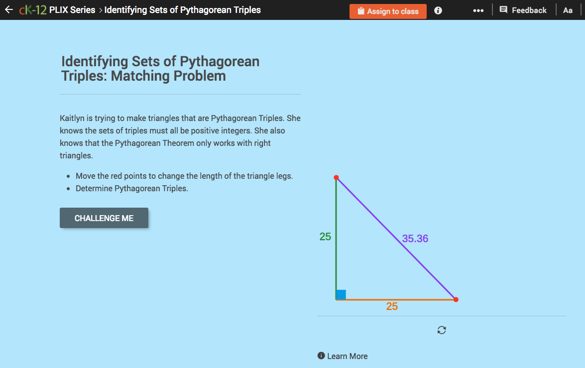 Identifying Sets of Pythagorean Triples: Matching Problem Interactive