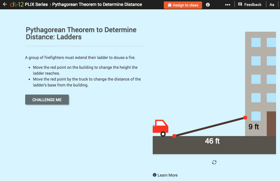 Pythagorean Theorem to Determine Distance: Ladders Interactive