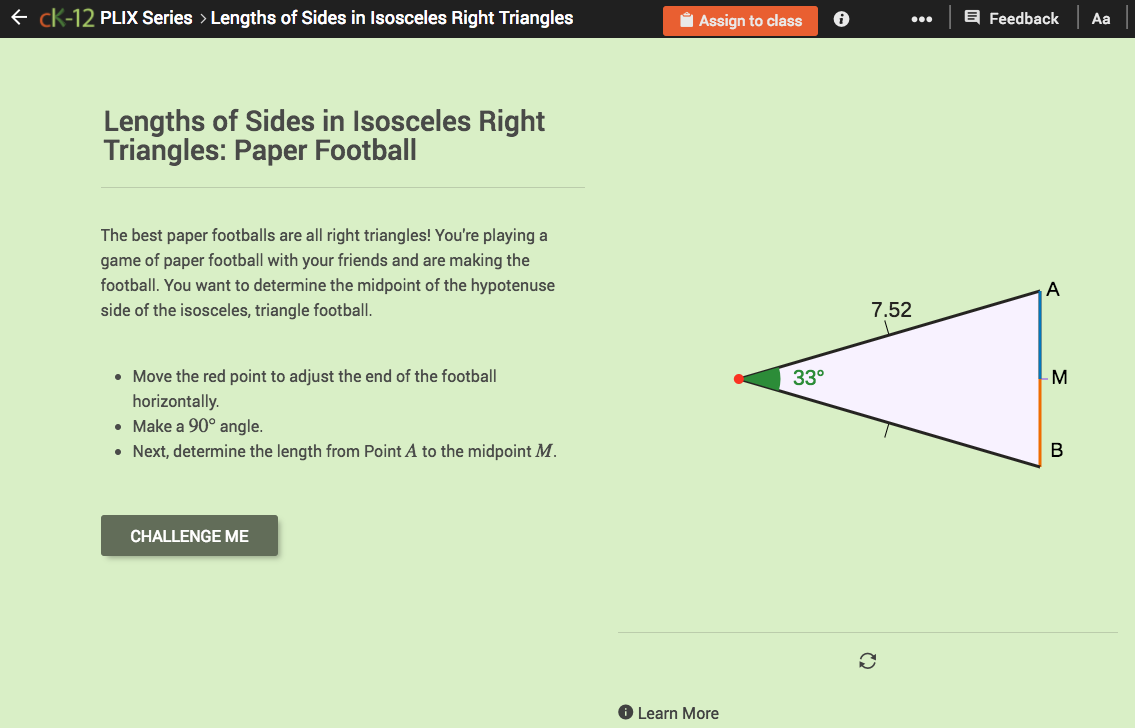 Lengths of Sides in Isosceles Right Triangles: Paper Football Interactive