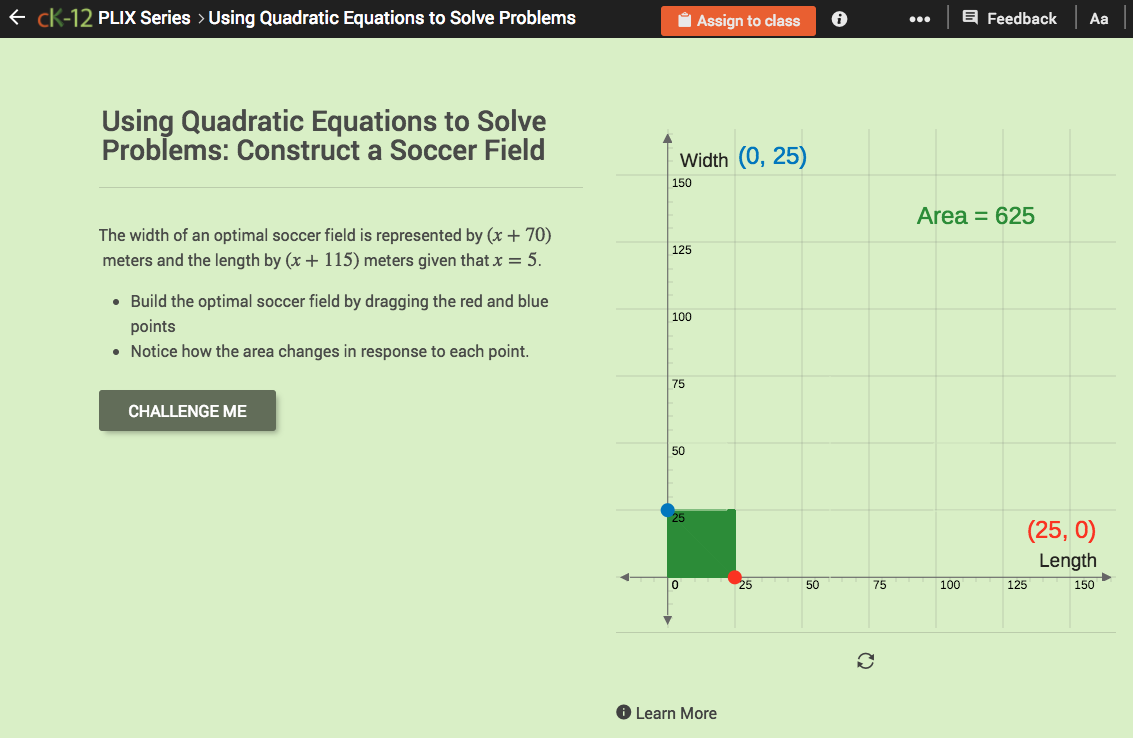 Using Quadratic Equations to Solve Problems: Construct a Soccer Field Interactive