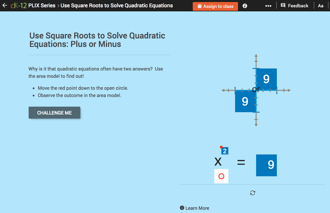 Use Square Roots to Solve Quadratic Equations: Plus or Minus Interactive