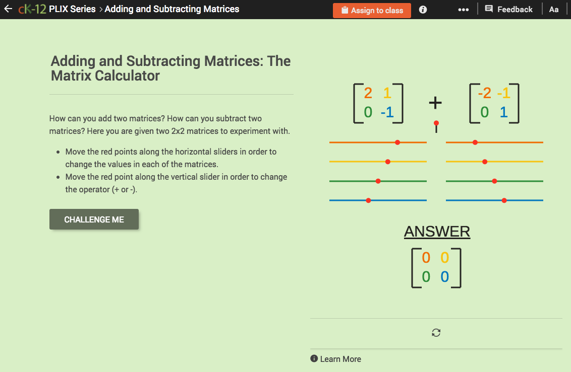 Adding and Subtracting Matrices: The Matrix Calculator Interactive