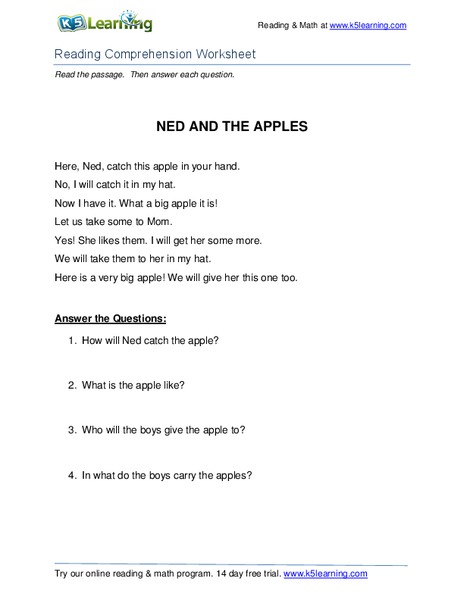Ned and the Apples Worksheet
