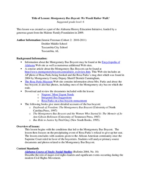 Montgomery Bus Boycott: We Would Rather Walk! Lesson Plan