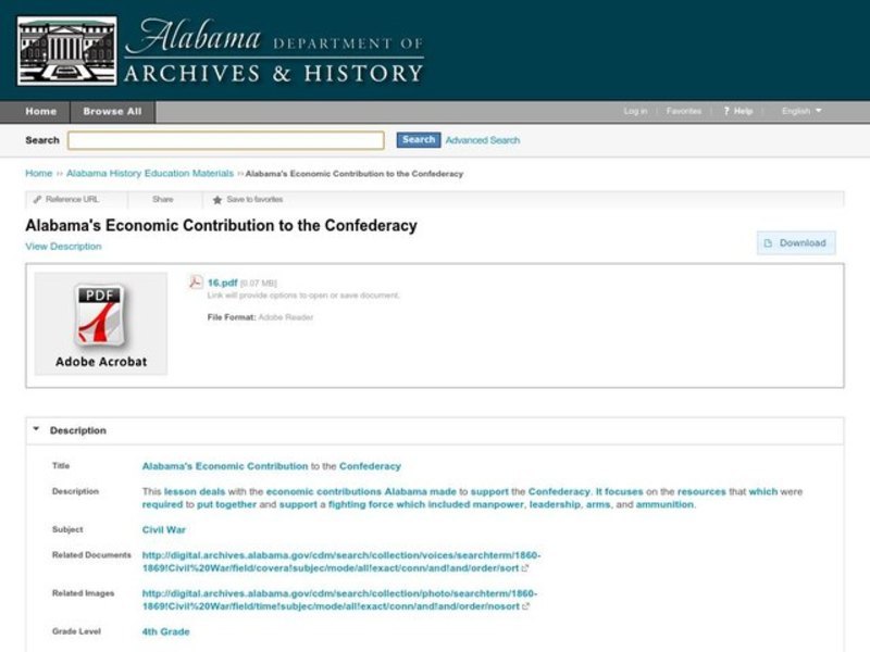 Alabama's Economic Contribution to the Confederacy Lesson Plan