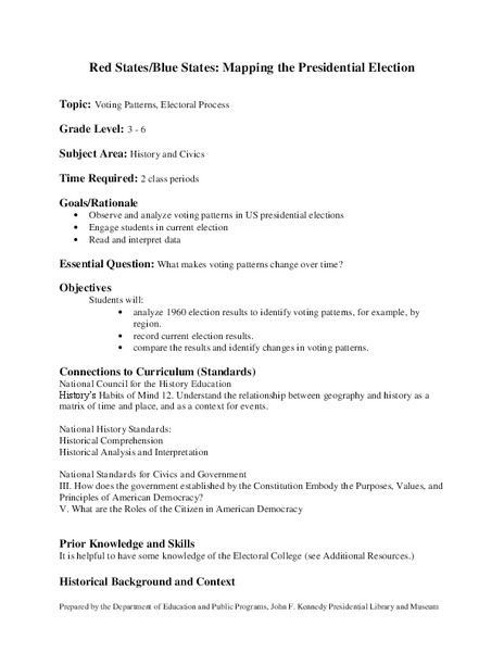 Red States/Blue States: Mapping the Presidential Election Lesson Plan