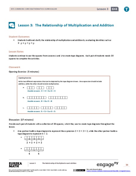 The Relationship of Multiplication and Addition Lesson Plan