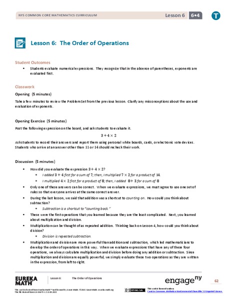 The Order of Operations Lesson Plan