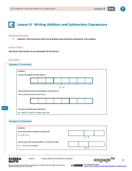 Writing Addition and Subtraction Expressions Lesson Plan
