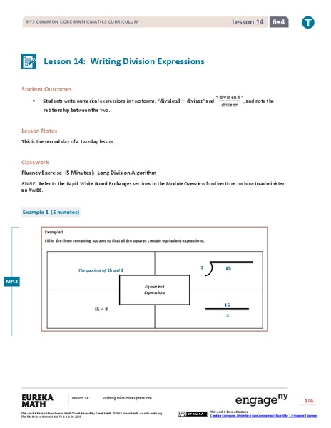 Writing Division Expressions II Lesson Plan