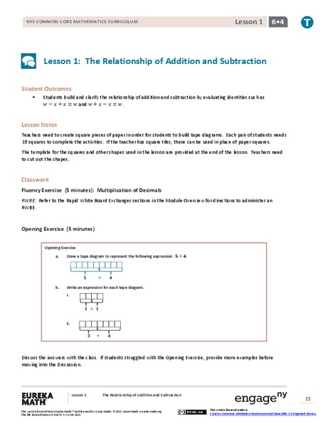 The Relationship of Addition and Subtraction Lesson Plan