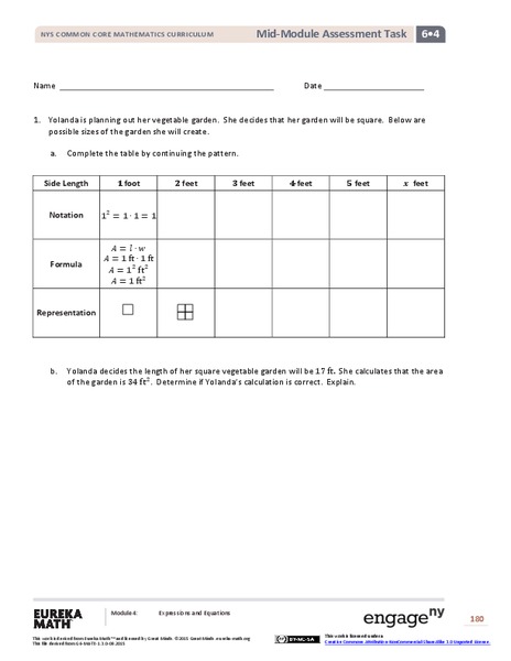 Mid-Module Assessment Task: Grade 6 Math Module 4 Assessment