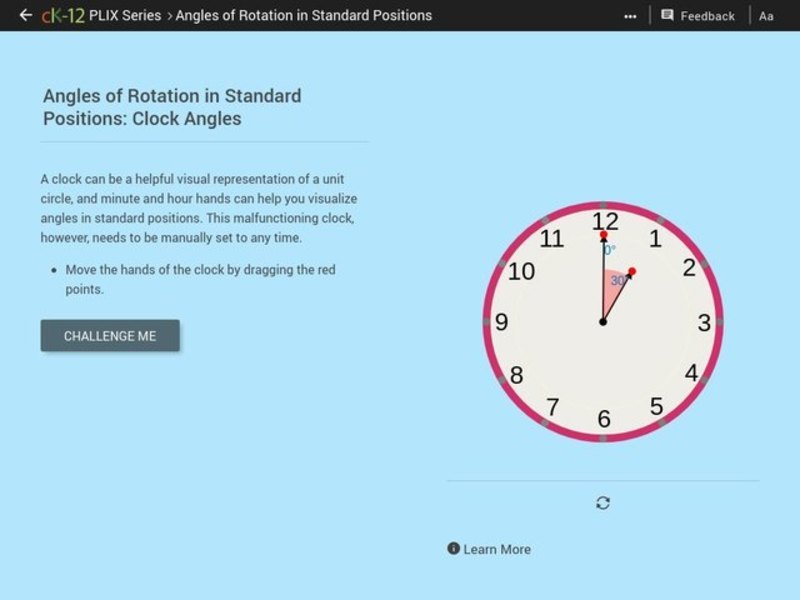 Angles of Rotation in Standards Positions: Clock Angles Interactive