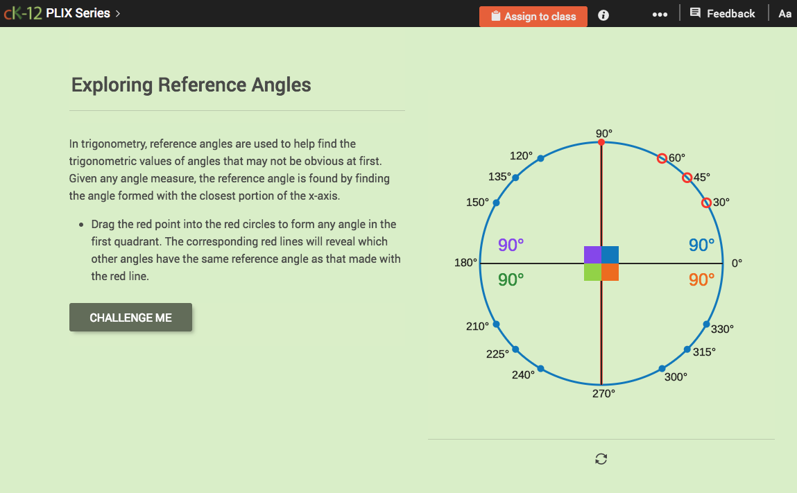 Reference Angles and Angles in the Unit Circle: Exploring Reference Angles Interactive