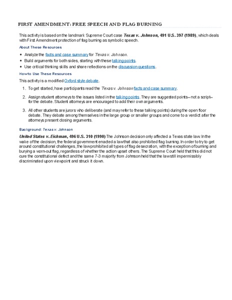 Texas v. Johnson Activity