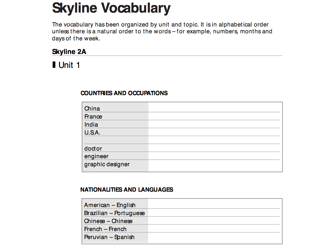 Vocabulary Lists Worksheet