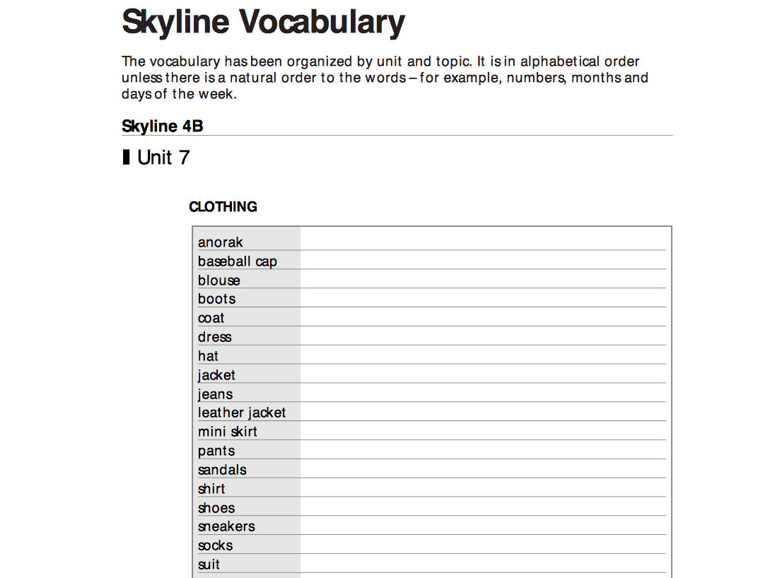 Clothing, Shopping, and Musical Instruments. Worksheet