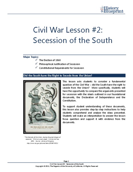 The Civil War: Secession of the South Lesson Plan