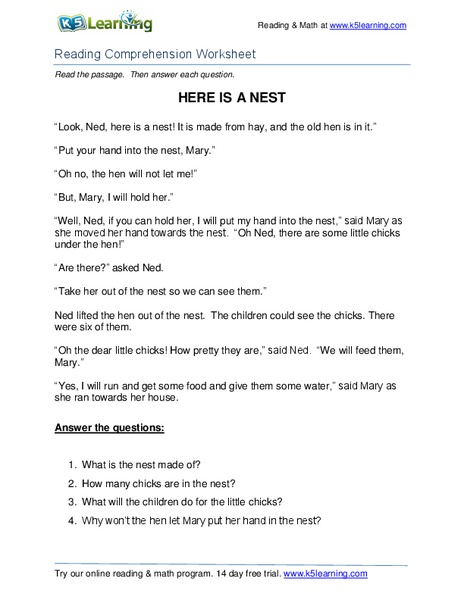 Here Is A Nest Worksheet
