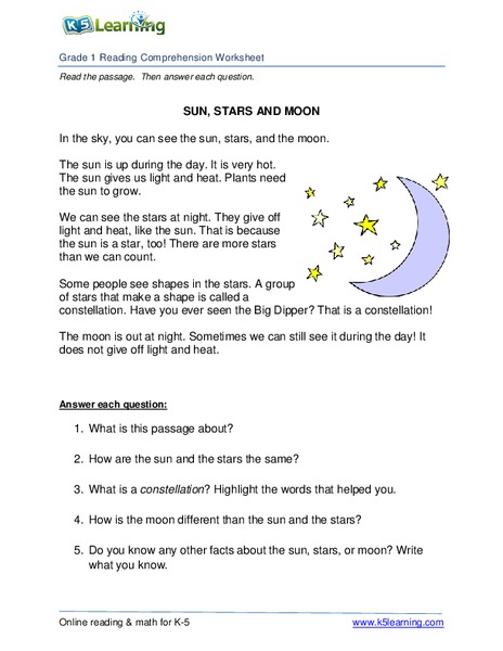 Sun, Stars and Moon Worksheet