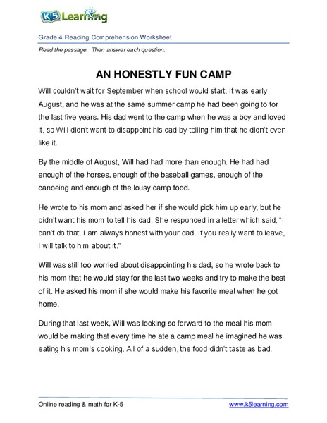 An Honestly Fun Camp Worksheet