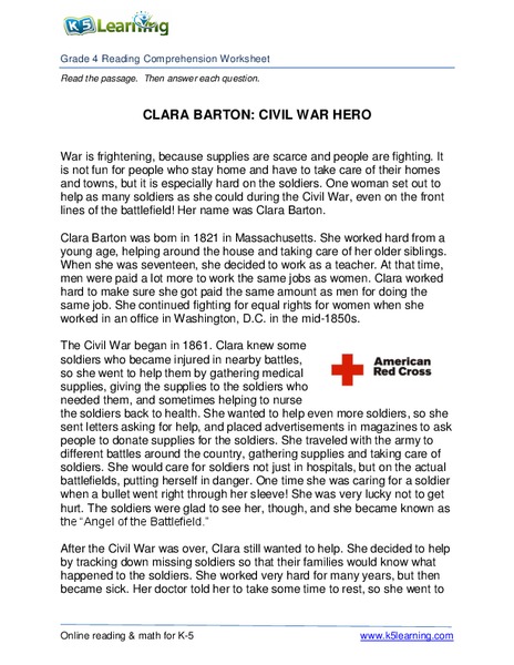 Clara Barton: Civil War Hero Worksheet