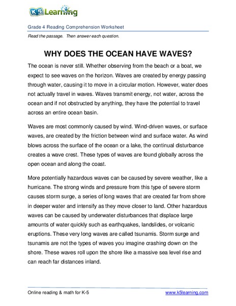Why Does the Ocean have Waves? Worksheet