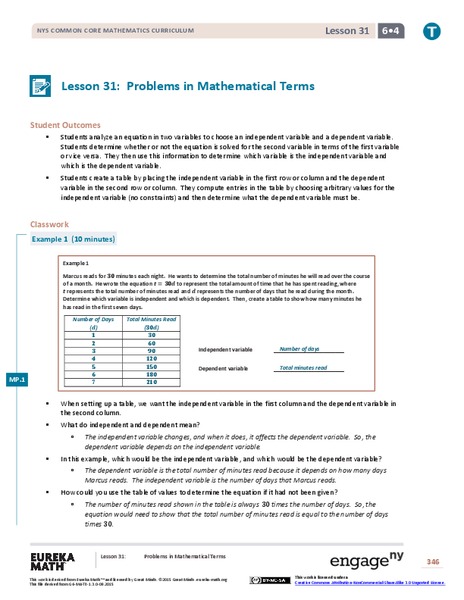 Problems in Mathematical Terms Lesson Plan