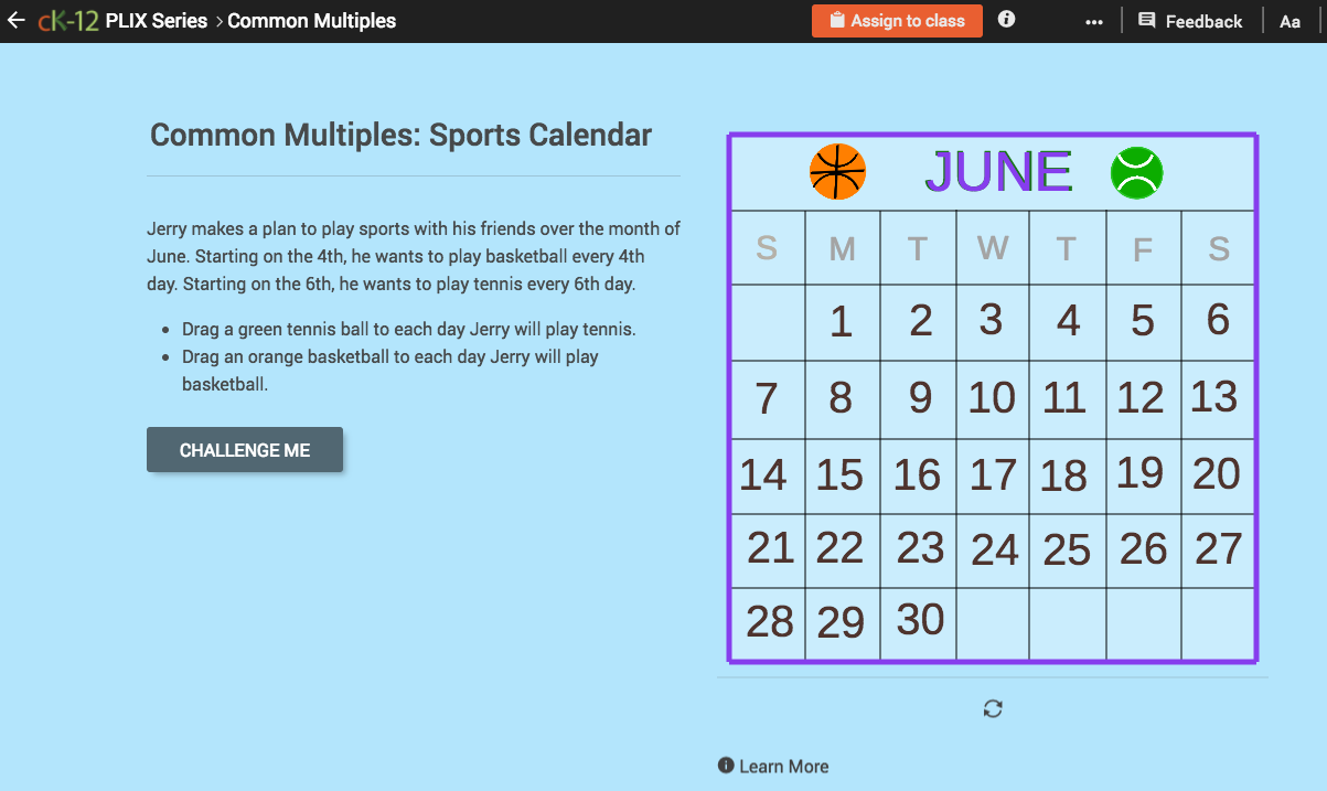 Common Multiples: Sports Calendar Interactive