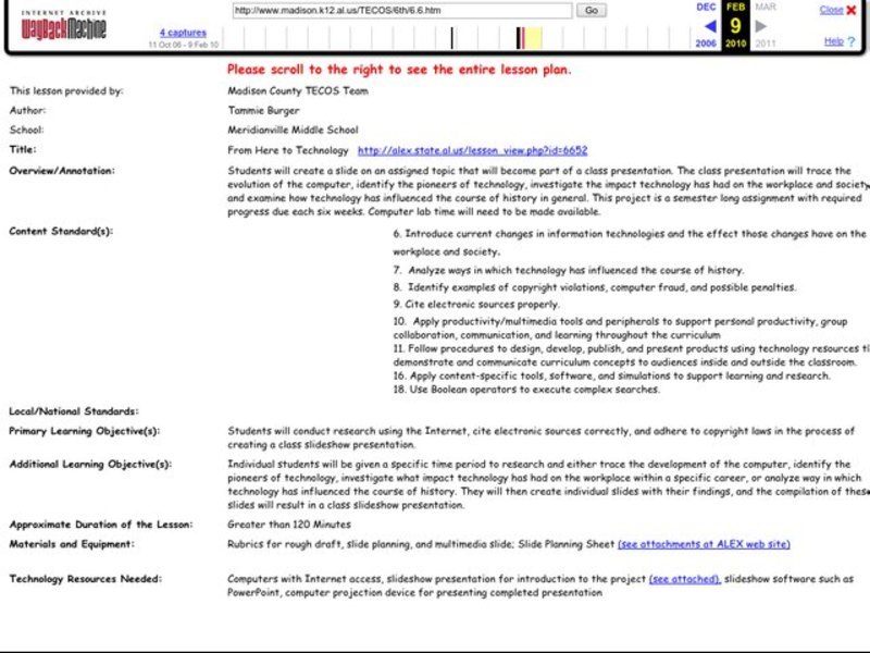 From Here to Technology Lesson Plan