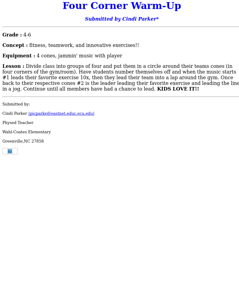 Four Corner Warm-Up Lesson Plan
