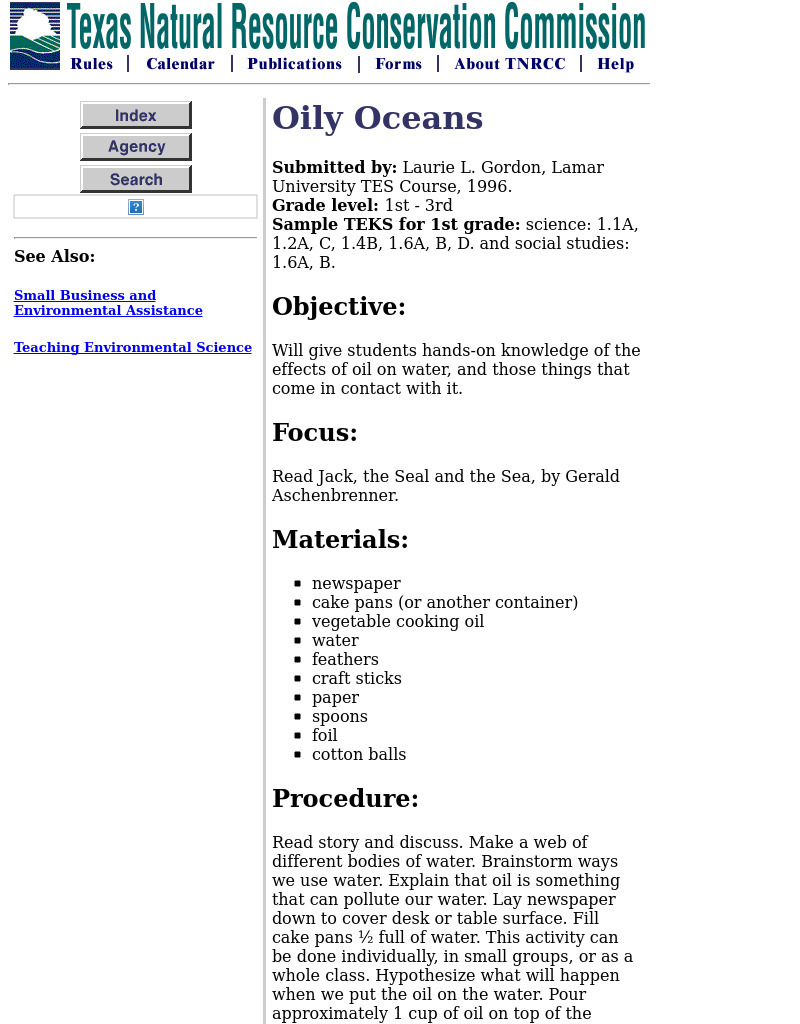 Oily Oceans Lesson Plan