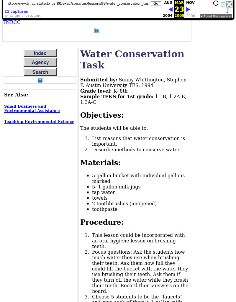 Water Conservation Task Lesson Plan
