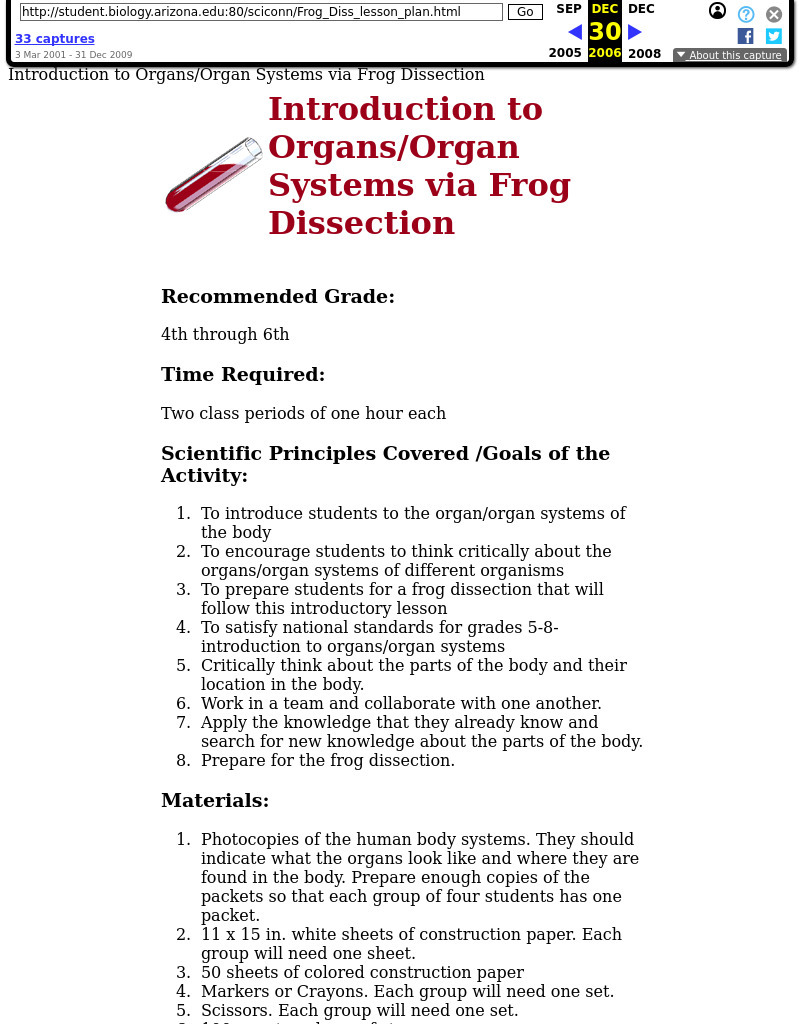 Introduction to Organs/Organ Systems via Frog Dissection Lesson Plan