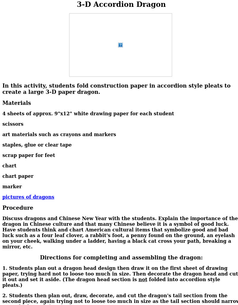 3-D Accordion Dragon Lesson Plan