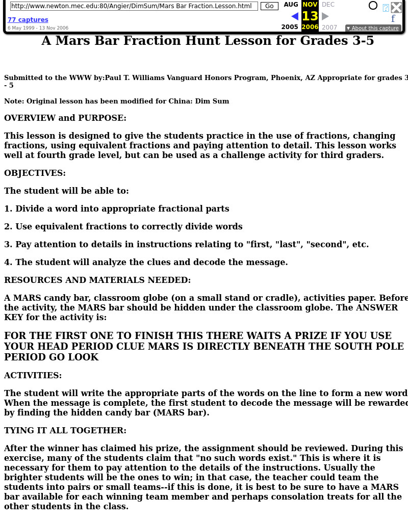 China: Dim Sum: A Mars Bar Fraction Hunt Lesson Lesson Plan