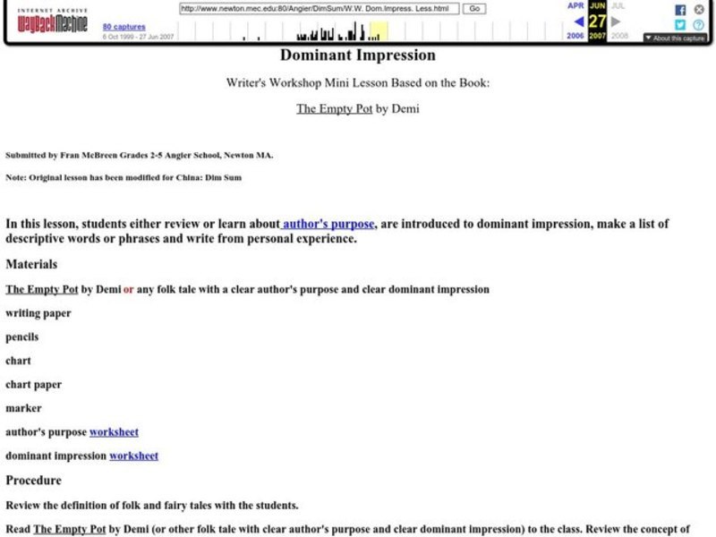 Dominant Impression Lesson Plan