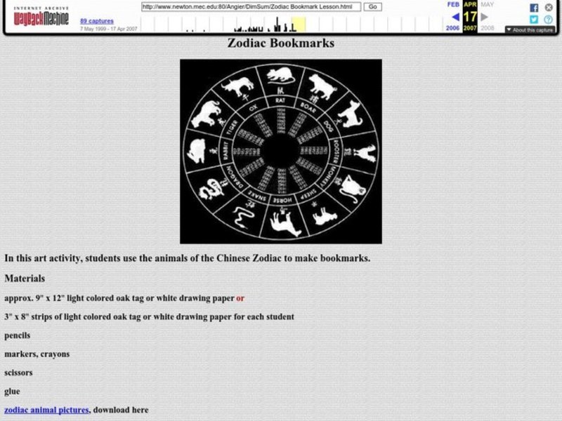 Zodiac Bookmarks Lesson Plan