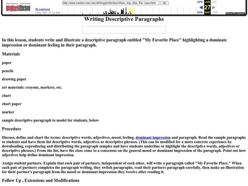 China: Dim Sum: Writer's Workshop Mini Lesson: Dominant Impression: Writing a Descriptive Paragraph Lesson Lesson Plan