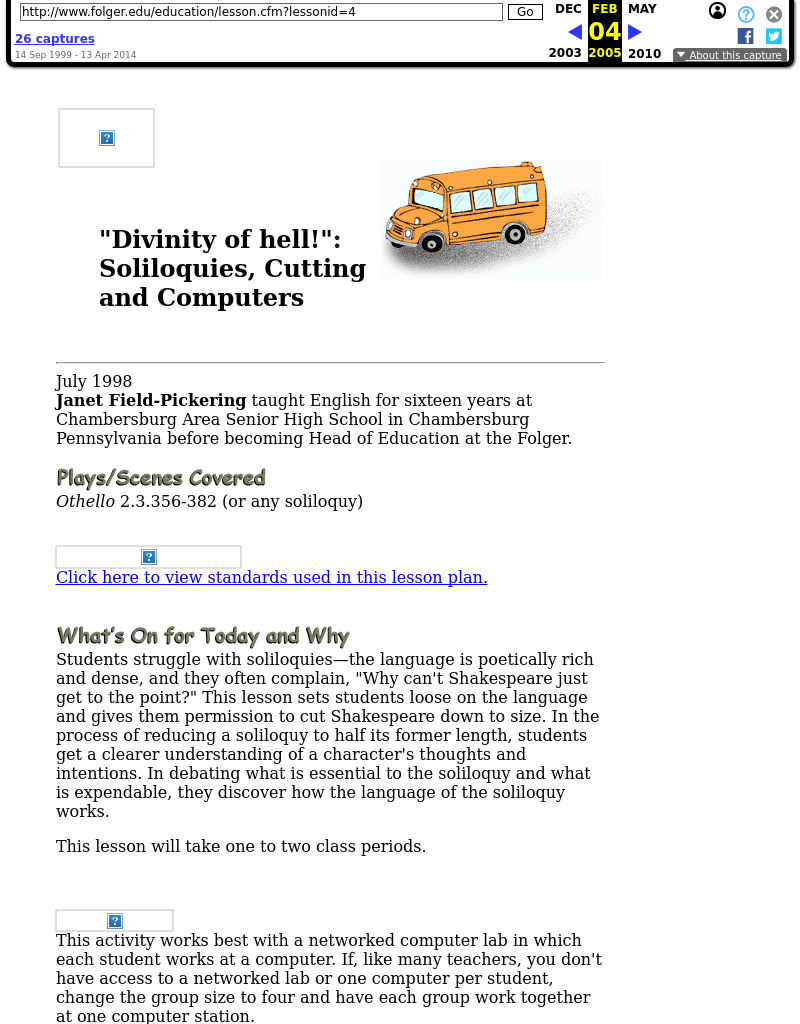 Divinity of hell: Soliloquies, Cutting and Computers Lesson Plan