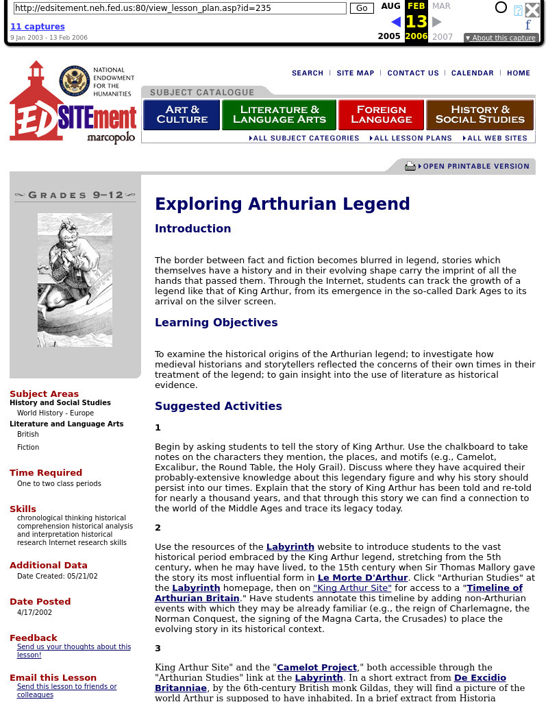 Exploring Arthurian Legend Lesson Plan