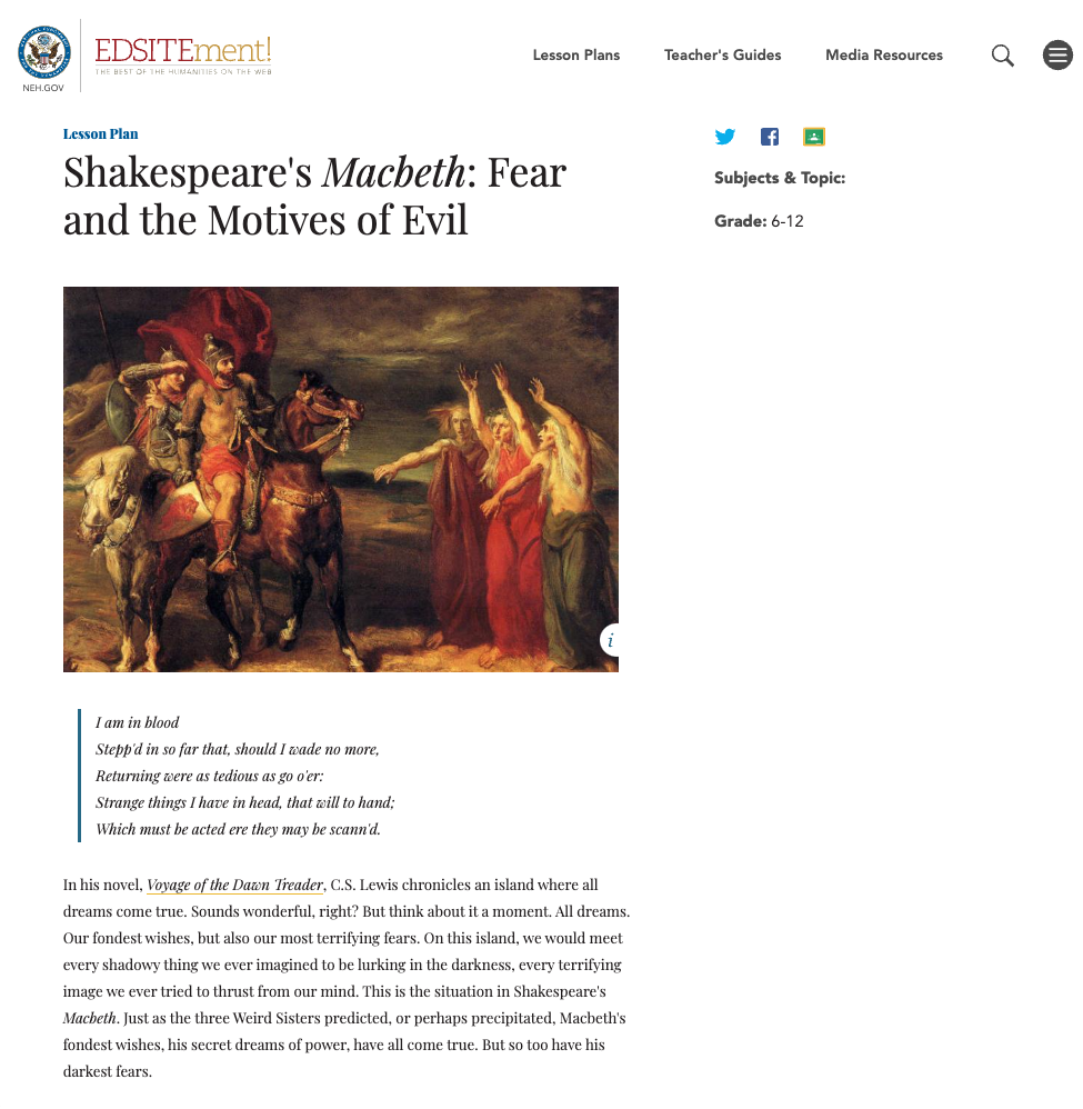 Shakespeare's Macbeth: Fear and the Motives of Evil Lesson Plan