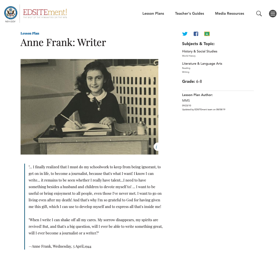 Anne Frank: Writer Lesson Plan