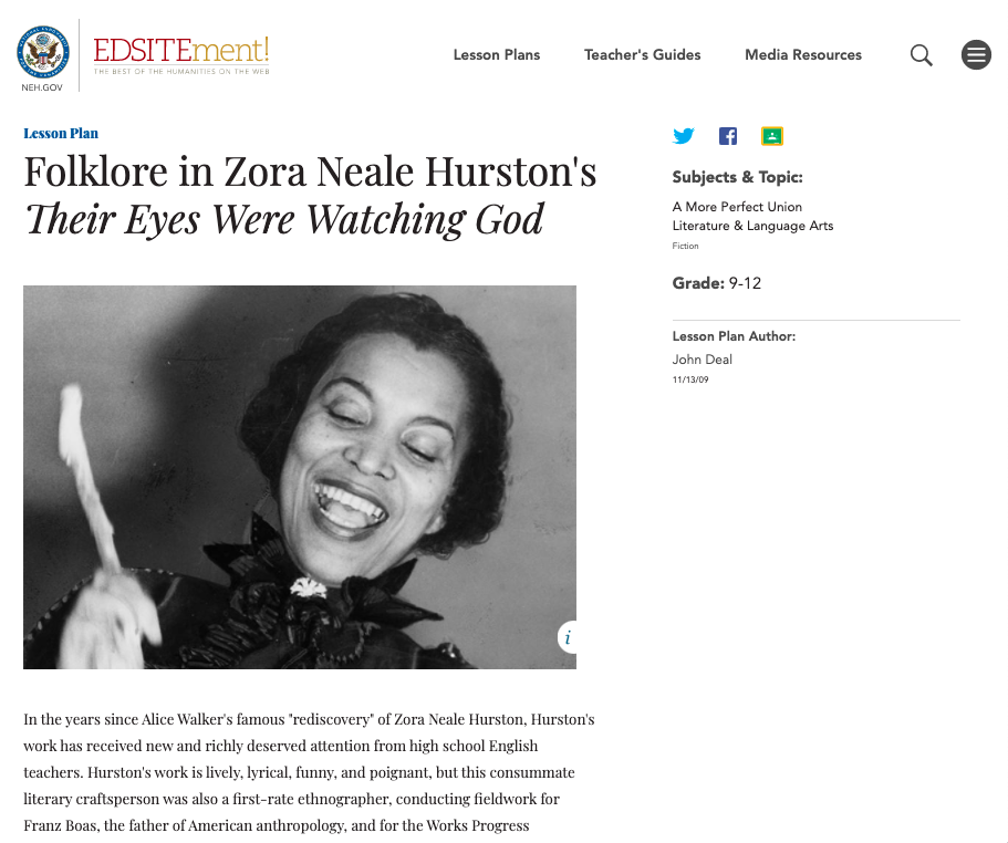 Folklore in Zora Neale Hurston's Their Eyes Were Watching God Lesson Plan