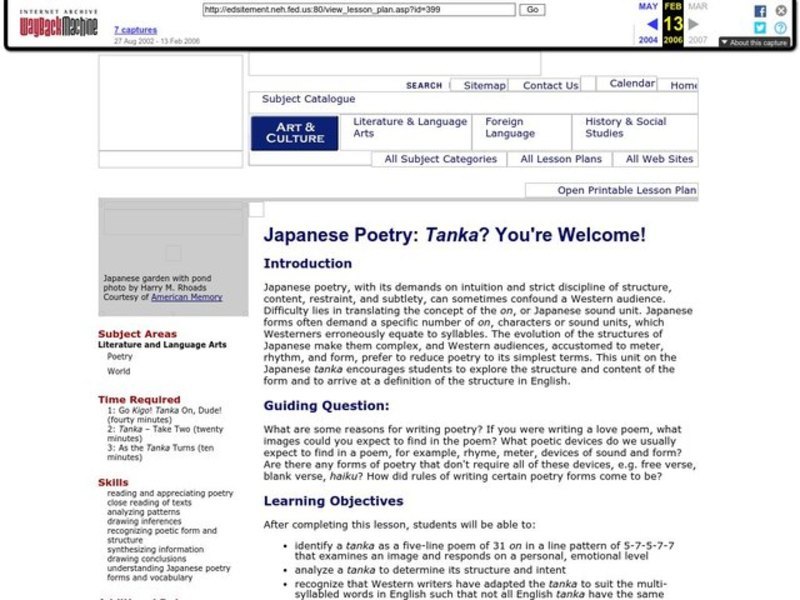 Japanese Poetry: Tanka? You're Welcome! Lesson Plan