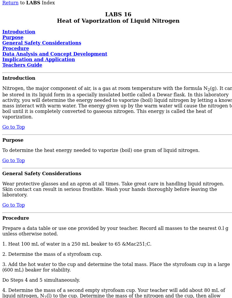 Heat of Vaporization of Liquid Nitrogen Lesson Plan
