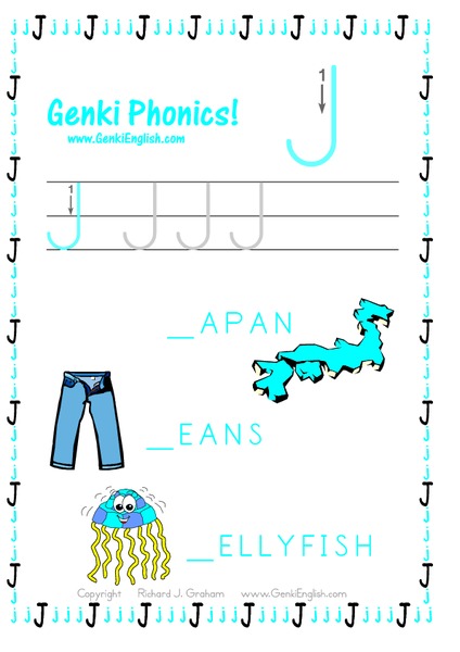 Genki Phonics: Letter J Worksheet